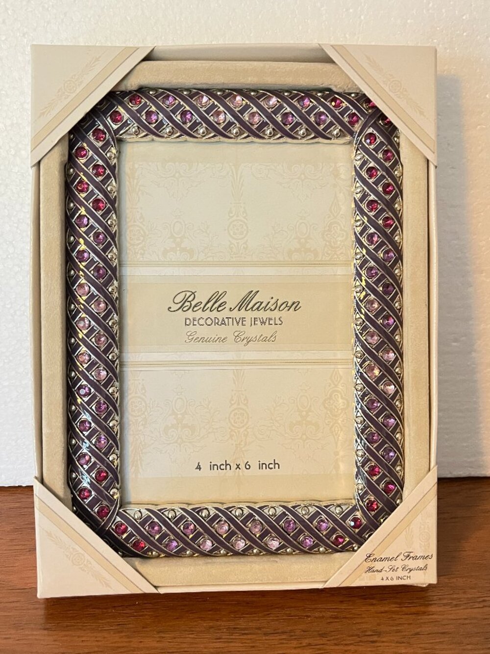 Belle Maison 4x6 Picture Frame Enamel Hand Set Crystals Rhinestone Jeweled Glam